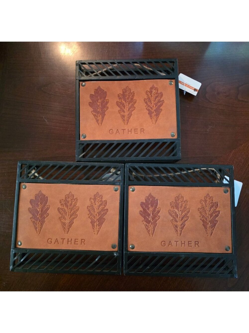 Place & Time Gather Wall Décor Oak Leaf Design 8x8 Inches Set Of 3 NWT